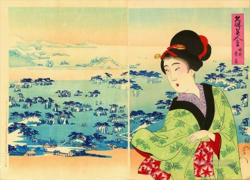Toyohara Chikanobu Painting - Un bijin comparado con la belleza de las islas cubiertas de pinos en Matsushima en la provincia de Rikuzen Toyohara Chikanobu